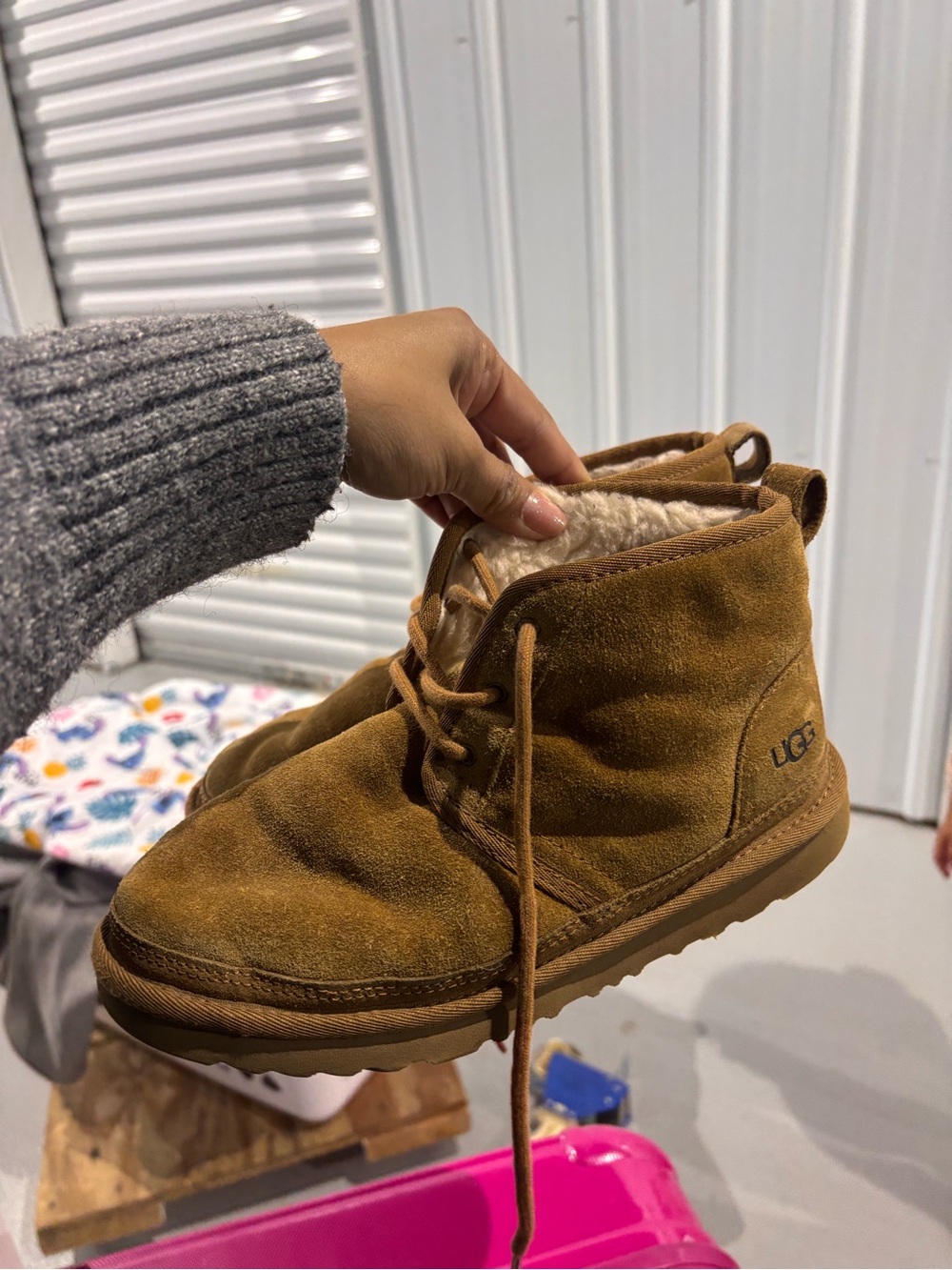 UGG Chestnut Suede Lace-Up Shearling Ankle Boots